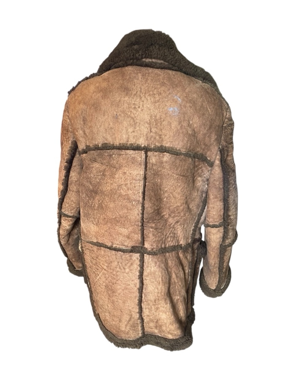 Vintage Leather Shearling Coat with Dark Brown Trim - Picture 2 of 12